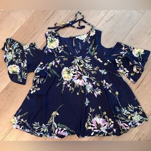 Cold shoulder floral swing top - 2XL